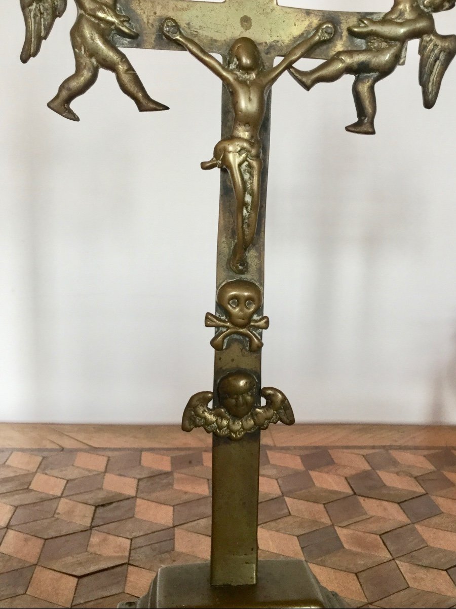 Crucifix Flandres Belgique  , 18e Siècle , Laiton / Bronze .-photo-3